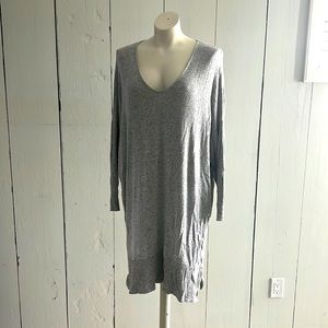 V neck dolman sleeve grey sweater dress